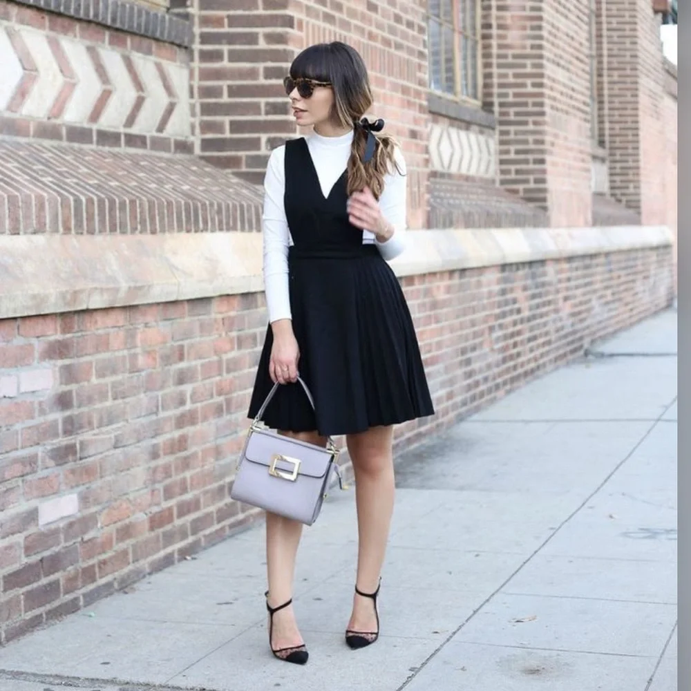 After Market Dresses | Black Pinafore Dress Ruffles Frilly Deep V Jumper Lbd Small | Color: Black | Size: S | Annacockfield's Closet
